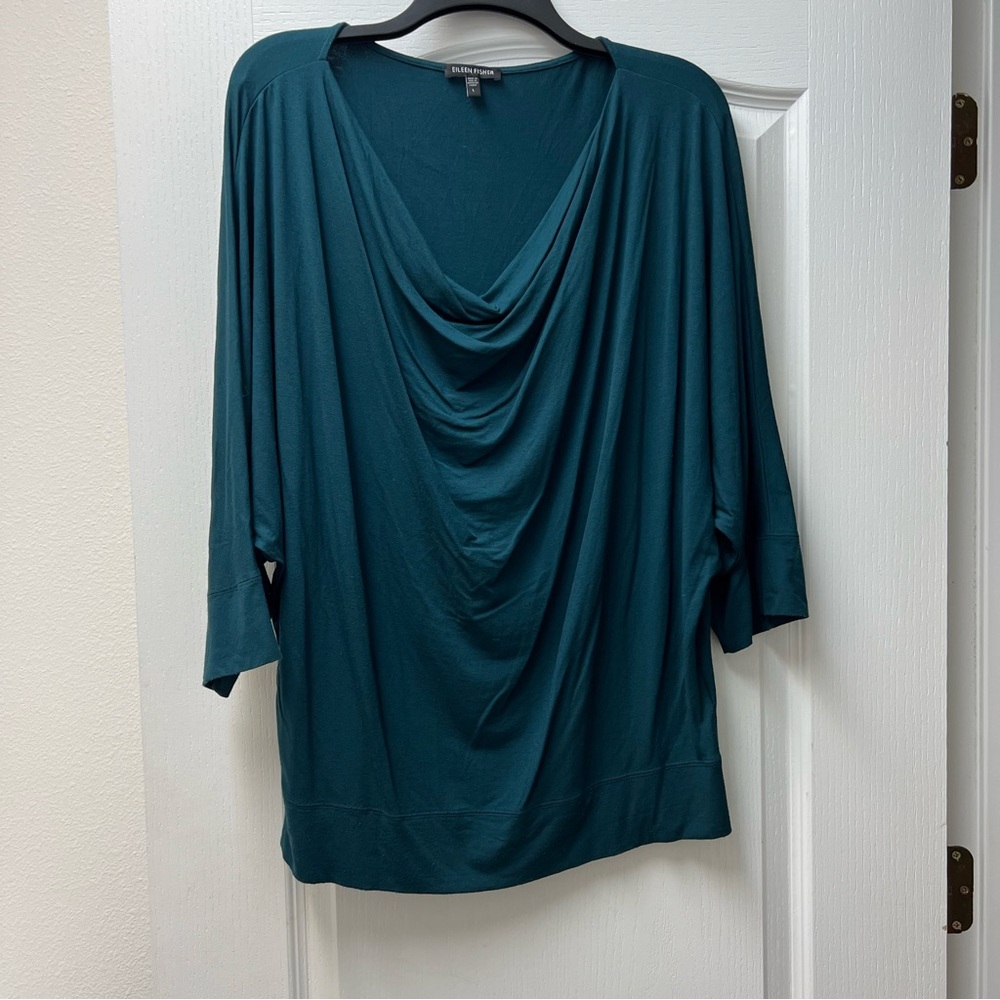 Eileen Fisher Green Draped Neck Top Sz L